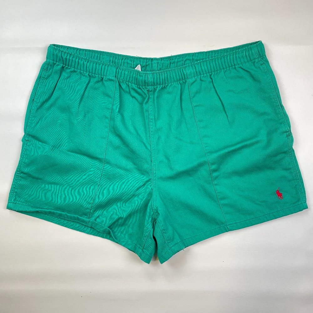 VTG Polo Ralph Lauren Pleated Baggies Shorts Sz XL Green Red Pony 4" Inseam 90s